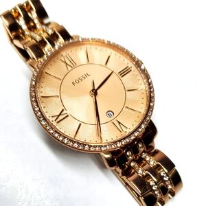 Fossil Watch ES-3546 Rose Gold Wristband Large Face Crystal Bling